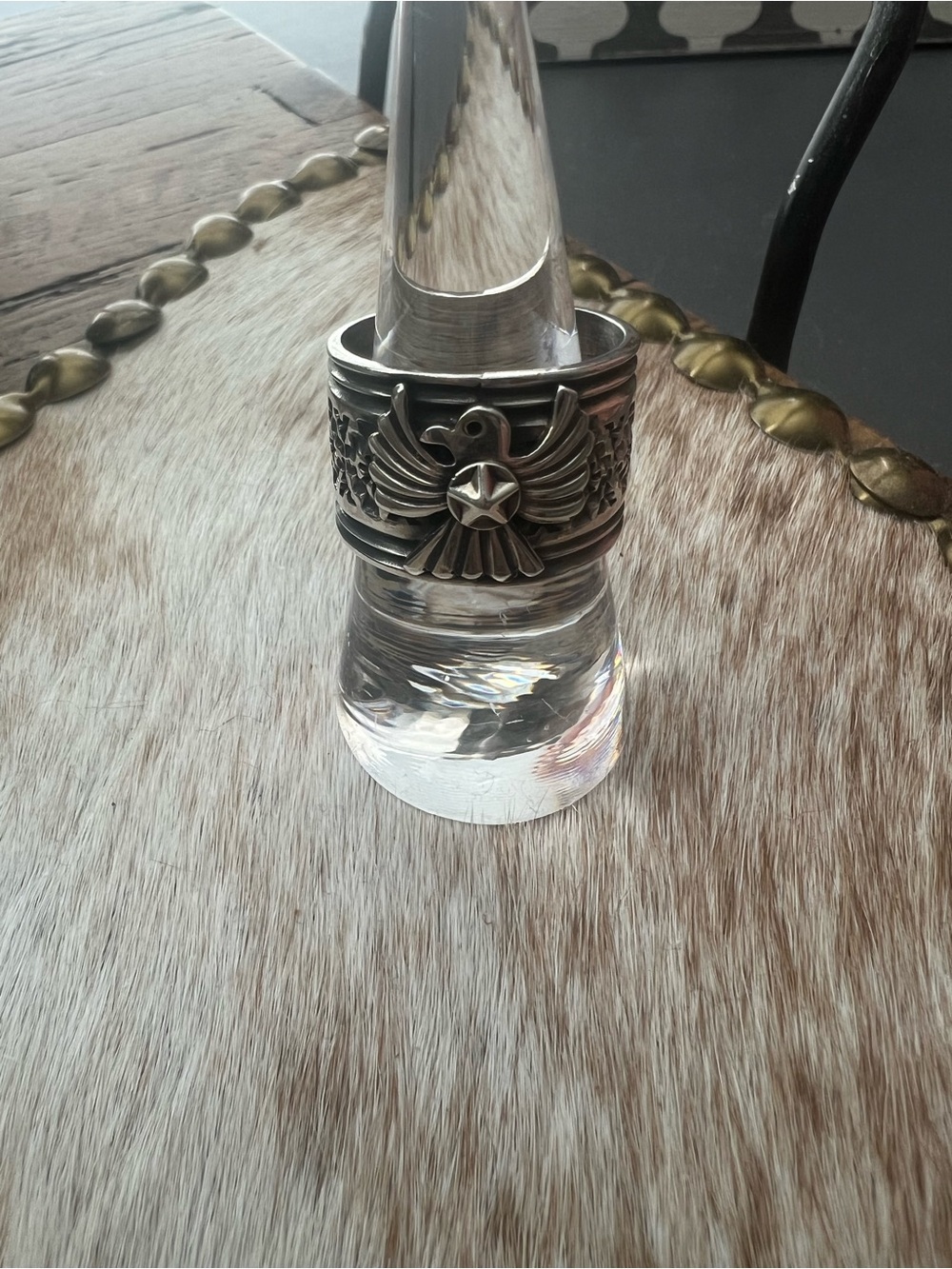 Native Made Sterling Silver Thunderbird Band Ring by Delayne Reeves